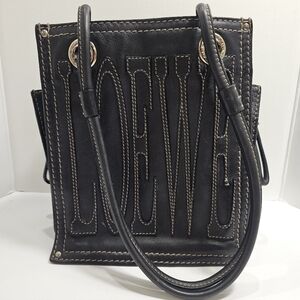 Authentic LOEWE Black Leather Stitched Anagram Logo Shopper Tote Bag (Pristine)
